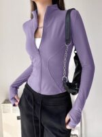 KAYANTY 가을 겨울 플러스 벨벳 스포츠 재킷 아웃도어 러닝 피트니스 상의 여성 트레이닝 캐주얼 스탠드 칼라 요가복 - 이미지 2