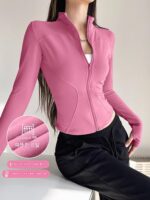 KAYANTY 가을 겨울 플러스 벨벳 스포츠 재킷 아웃도어 러닝 피트니스 상의 여성 트레이닝 캐주얼 스탠드 칼라 요가복 - 이미지 3