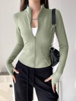 KAYANTY 가을 겨울 플러스 벨벳 스포츠 재킷 아웃도어 러닝 피트니스 상의 여성 트레이닝 캐주얼 스탠드 칼라 요가복 - 이미지 4