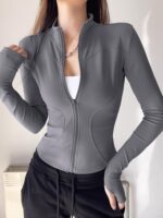 KAYANTY 가을 겨울 플러스 벨벳 스포츠 재킷 아웃도어 러닝 피트니스 상의 여성 트레이닝 캐주얼 스탠드 칼라 요가복 - 이미지 5