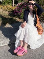 정품 가죽 핑크 두꺼운 밑창 Dexun 신발 여성용 2024년 신상 봄 가을 스포츠 캐주얼 신발 T-head Forrest Gump 신발 두꺼운 밑창 스니커즈 - 이미지 2