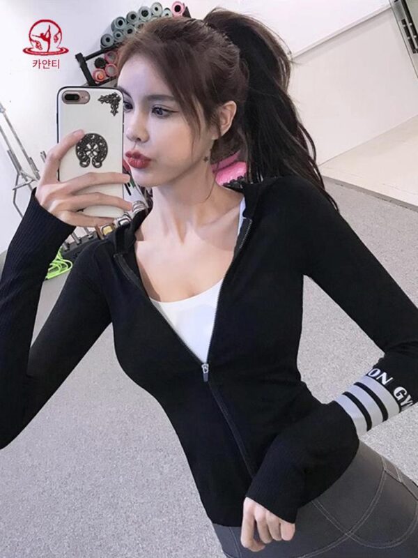 KAYANTY 후드 요가 피트니스 의류 러닝 트레이닝 상의 긴팔 탄력 타이트 스포츠 재킷 여성용 봄과 가을