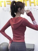 KAYANTY 후드 요가 피트니스 의류 러닝 트레이닝 상의 긴팔 탄력 타이트 스포츠 재킷 여성용 봄과 가을 - 이미지 5