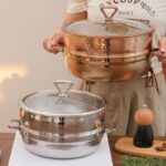 3겹 강철 대용량 해산물 찜통 증기 냄비 유도 조리기 상업용 가정용 야외 얕은 수프 냄비 뜨거운 냄비 사우나 치킨