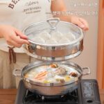 3겹 강철 대용량 해산물 찜통 증기 냄비 유도 조리기 상업용 가정용 야외 얕은 수프 냄비 뜨거운 냄비 사우나 치킨 - 이미지 3