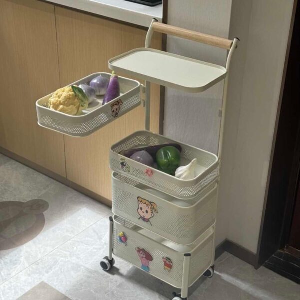 만화 트롤리 랙 다기능 다층 스토리지 랙 거실 주방 바닥 모바일 야채 바구니 간식 ​​랙