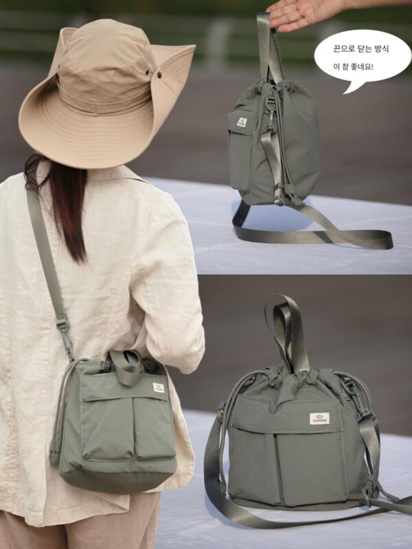 일본 레트로 심플 드로스트링 버킷 백 숄더 크로스바디 핸드백 여성용 가방 가벼운 크로스바디 백 야외 레저