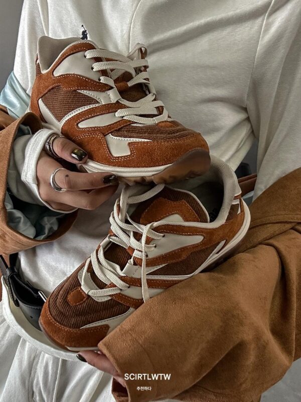 SGIRL TWTW2024 신상 봄 가을 선셋 오렌지 두꺼운 밑창 아빠화 여성용 패셔너블 슬림 캐주얼 스포츠화