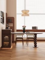 소형 아파트 섬 식탁 통합 가정용 접이식 2025년 신형 중세 스타일 견고한 나무 곡선 역 호두 - 이미지 2