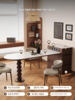 소형 아파트 섬 식탁 통합 가정용 접이식 2025년 신형 중세 스타일 견고한 나무 곡선 역 호두 - 이미지 3