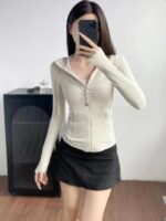 lulu Define 요가 웨어 후드 Nulu 브러시드 스키니 재킷 아우터웨어 피트니스 스포츠 탑 - 이미지 2