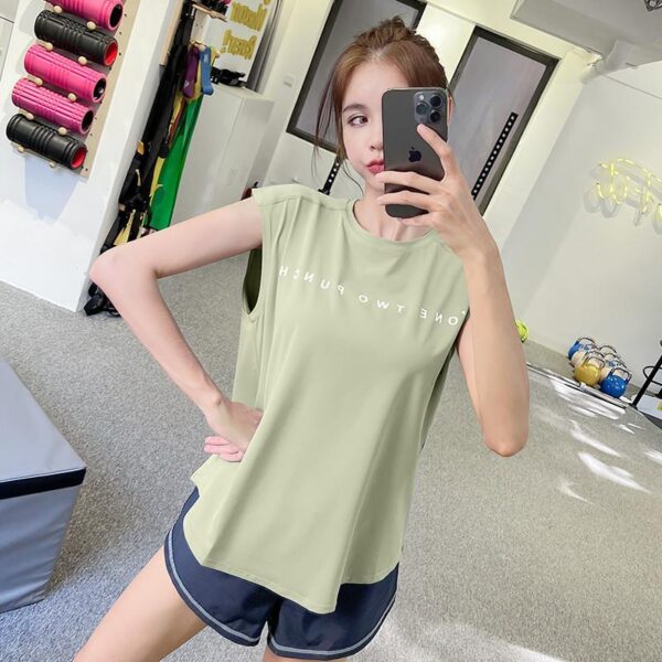 일본 CF 루즈 슬림 요가 반팔 여성용 블라우스 운동 셔츠 러닝룸 민소매 스포츠 피트니스 의류 상의