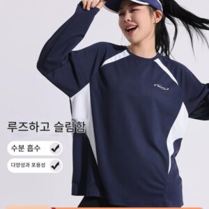 maxrun 콘트라스트 컬러 슬림 스포츠 티셔츠 여성용 긴팔 루즈 대형 사이즈 fat mm 속건성 러닝 피트니스 의류 상의