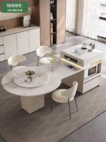 전자동 솔리드 우드 록 플레이트 아일랜드 테이블 식탁 통합 크림 스타일 텔레스코픽 접이식 스마트 전기 음성 주방 티바 - 이미지 2