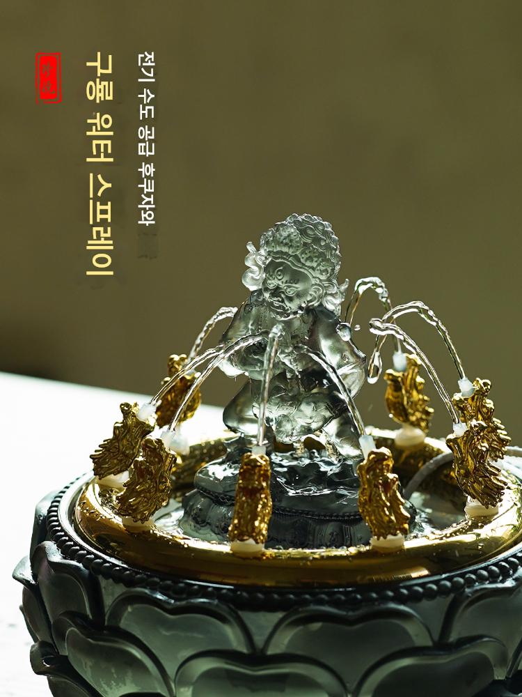 main_838437794918_0-1 유리 5방 급수 노란색 부의 신 검은색 부의 신 부처님 동상 부를 끌어들이는 물 순환 장식품 보물 구룡 목욕 부처님 분지 새것 - 이미지 1