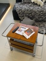 스토브 주변으로 움직일 수 있는 접이식 티테이블, 티테이블, 소파 사이드 테이블, 바퀴가 달린 작은 아파트, 이중 용도 발코니 티테이블 트롤리 - 이미지 2