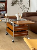 스토브 주변으로 움직일 수 있는 접이식 티테이블, 티테이블, 소파 사이드 테이블, 바퀴가 달린 작은 아파트, 이중 용도 발코니 티테이블 트롤리 - 이미지 4