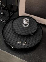 라이프스타일 라이트 럭셔리 라탄 가죽 원형 아로마테라피 트레이 입구 키 보관 트레이 보석 트레이 장식 트레이