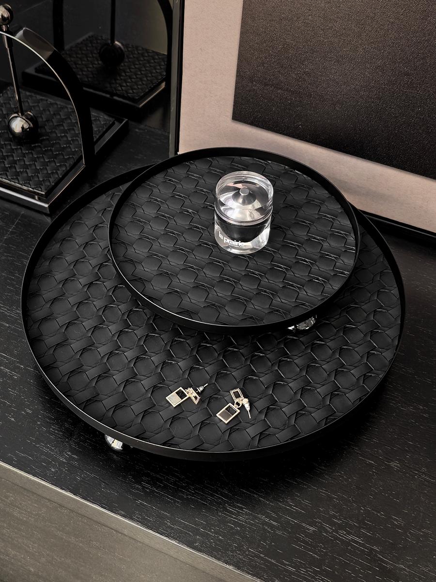 main_838755800019_0-1 라이프스타일 라이트 럭셔리 라탄 가죽 원형 아로마테라피 트레이 입구 키 보관 트레이 보석 트레이 장식 트레이 - 이미지 1