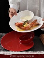 JM 10인치 조개 접시, 개인화된 크리에이티브 그리드 접시, 세라믹 가정용 새우 접시, 식초 접시가 있는 만두 접시