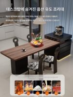 중세 호두나무 무늬 록보드 수납식 섬 테이블 식탁 통합 가정용 전자렌지 수납 다기능 식사 섬 - 이미지 4