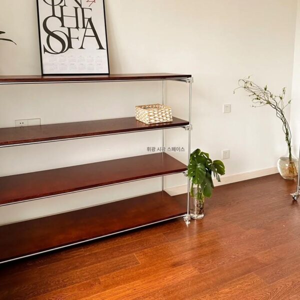 모던 심플 플로어 스탠딩 책장 다층 디스플레이 랙 산업 스타일 스테인리스 광축 스토리지 랙