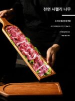1미터 두께의 쇠고기와 양고기 긴 사펠리 접시 핫팟 크리에이티브 플레이트 스페셜 바베큐 고기 나무판 통나무 식기 - 이미지 2