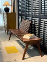 크리에이티브 솔리드 우드 접이식 식탁 롱 벤치 중고 신발 벤치 레스토랑 레저 식탁 벤치 심플 등받이 포함 - 이미지 3