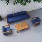 야외 티크 소파 안뜰 빌라 정원 견고한 나무 가구 야외 레저 침대 방수 선크림 조합 세트