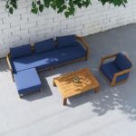 야외 티크 소파 안뜰 빌라 정원 견고한 나무 가구 야외 레저 침대 방수 선크림 조합 세트 - 이미지 2