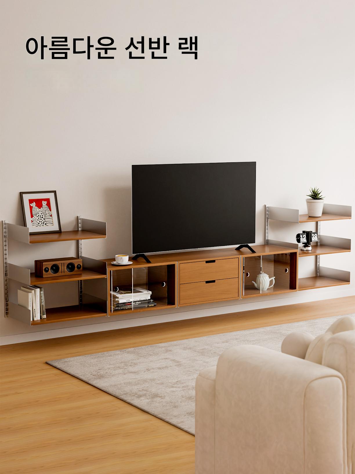 main_841539698896_0-1 중고 트랙 랙 소형 아파트 벽면 TV 캐비닛 거실 다층 디스플레이 랙 주방 조절식 식사 사이드보드 - 이미지 1