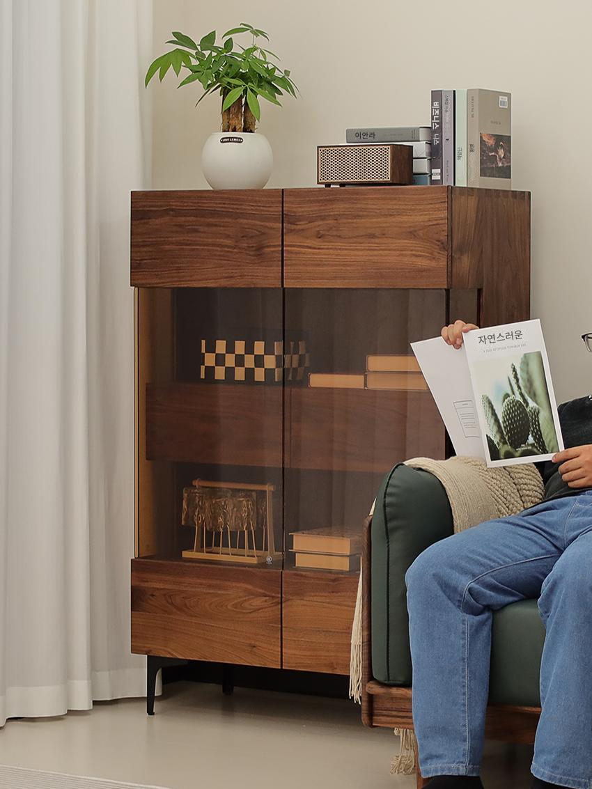 main_842100515856_0-1 북미산 검은 호두 사이드 캐비닛 풀 솔리드 우드 거실 와인 캐비닛 심플 TV 캐비닛 사이드 책장 다이닝 사이드 유리 캐비닛 캐비닛 - 이미지 1