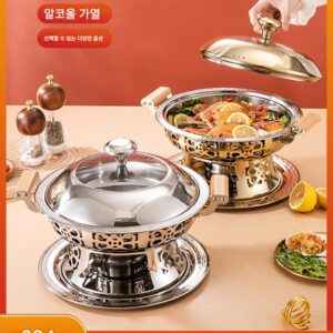 알코올 스토브 건조 냄비 304 스테인리스 스틸 핫팟 냄비 상업용 바 삼각대 해산물 냄비 솔리드 알코올 보일러 서브 홈