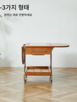 견고한 나무 이동식 접이식 커피 테이블 소형 아파트 거실 스테인리스 스틸 소파 코너 테이블 체리 나무 변형 트롤리 - 이미지 2