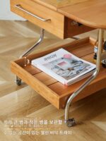 견고한 나무 이동식 접이식 커피 테이블 소형 아파트 거실 스테인리스 스틸 소파 코너 테이블 체리 나무 변형 트롤리 - 이미지 5