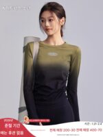피트니스 걸스 가을 겨울 라운드넥 스포츠 탑 그라데이션 타이트 요가복 슬림 고탄력 러닝 티셔츠 트레이닝 긴팔