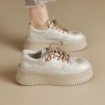 여성용 리틀 화이트 슈즈 2024년 신상 가을 플랫폼 정품 가죽 내부 높이감 두꺼운 바닥 캐주얼 스니커즈 - 이미지 2