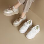 여성용 리틀 화이트 슈즈 2024년 신상 가을 플랫폼 정품 가죽 내부 높이감 두꺼운 바닥 캐주얼 스니커즈 - 이미지 5