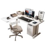 화이트 코너 전동 리프트 책상 L자형 스터디룸 심플 컴퓨터 책상 스마트 코너 홈 데스크 - 이미지 5