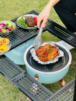 도파민 컬러 커플 가마 다기능 야외 발코니 휴대용 숯불 구이, 스튜, 튀김, 베이킹, 캠핑 및 피크닉 - 이미지 3