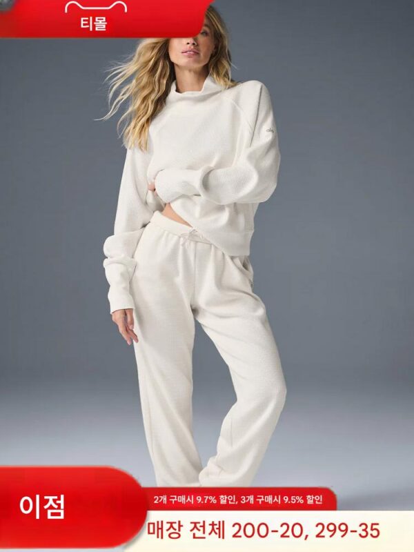 alo yoga 요가복 여성용 와플 터틀넥 스웨트셔츠 수트 가을과 겨울 따뜻한 레저 스포츠 수트 레깅스