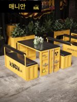 산업 스타일 테이블과 의자, 인터넷 셀러브리티 크리에이티브 솔리드 우드 카페 뮤직 레스토랑 철벽 바 투명 바 부스 소파