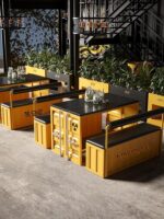 산업 스타일 테이블과 의자, 인터넷 셀러브리티 크리에이티브 솔리드 우드 카페 뮤직 레스토랑 철벽 바 투명 바 부스 소파 - 이미지 4