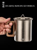 룽산탕 호두 손잡이 순수 티타늄 머그컵 티컵 티타늄 컵 사무실 물컵 휴대용 1인용 음용 티컵 - 이미지 2