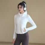 Bylure Plus 벨벳 요가 재킷 여성용 P 코튼 지퍼 후드 코튼 필라테스 트레이닝 수트 화이트 스포츠 상의 - 이미지 2