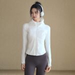 Bylure Plus 벨벳 요가 재킷 여성용 P 코튼 지퍼 후드 코튼 필라테스 트레이닝 수트 화이트 스포츠 상의 - 이미지 3