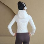 Bylure Plus 벨벳 요가 재킷 여성용 P 코튼 지퍼 후드 코튼 필라테스 트레이닝 수트 화이트 스포츠 상의 - 이미지 4