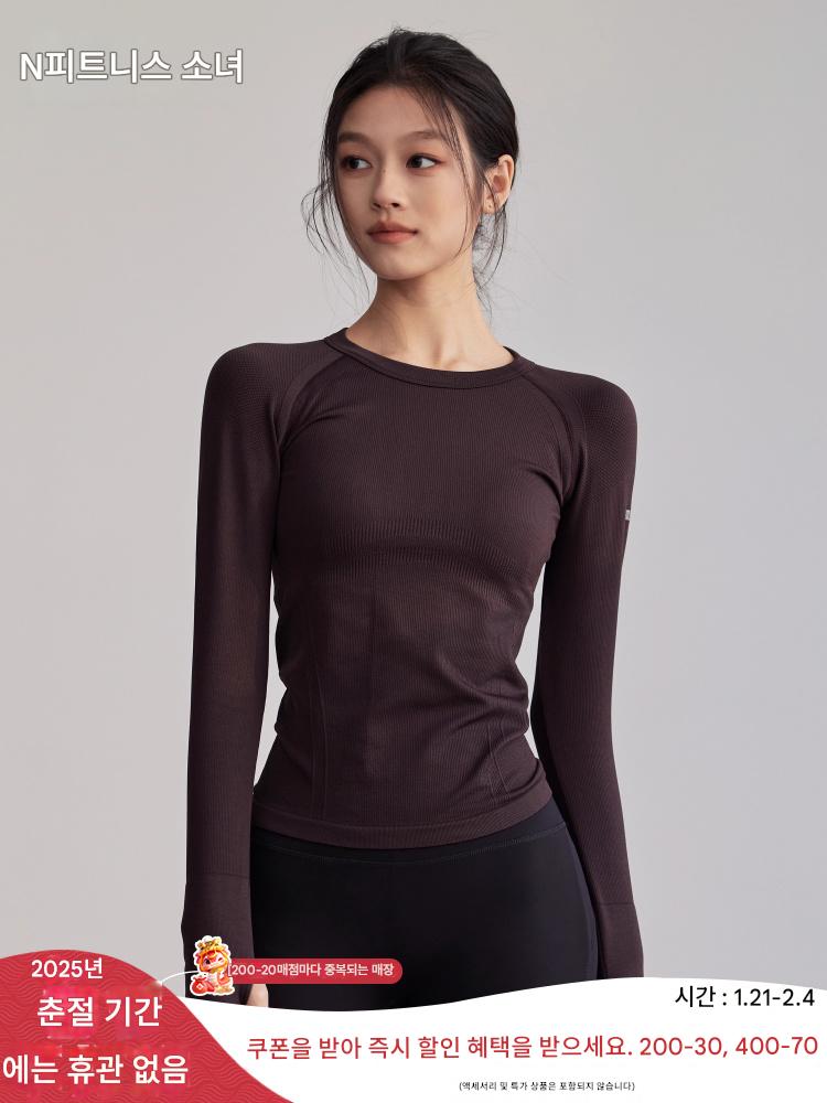 main_848515664895_0-3 피트니스 걸스 라운드넥 타이트 요가복 속건성 러닝 스포츠 상의 프로페셔널 필라테스 트레이닝 신축성 긴팔 - 이미지 1