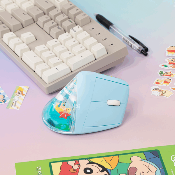 정품 크레용신짱 개성 퀵샌드 인체공학적 수직 그립 무선 블루투스 무소음 충전 마우스 사무실 공부용