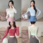 여성용 요가복 2024년 신스타일 가슴 패드 긴팔 상의 필라테스 트레이닝복 러닝 피트니스복 - 이미지 2